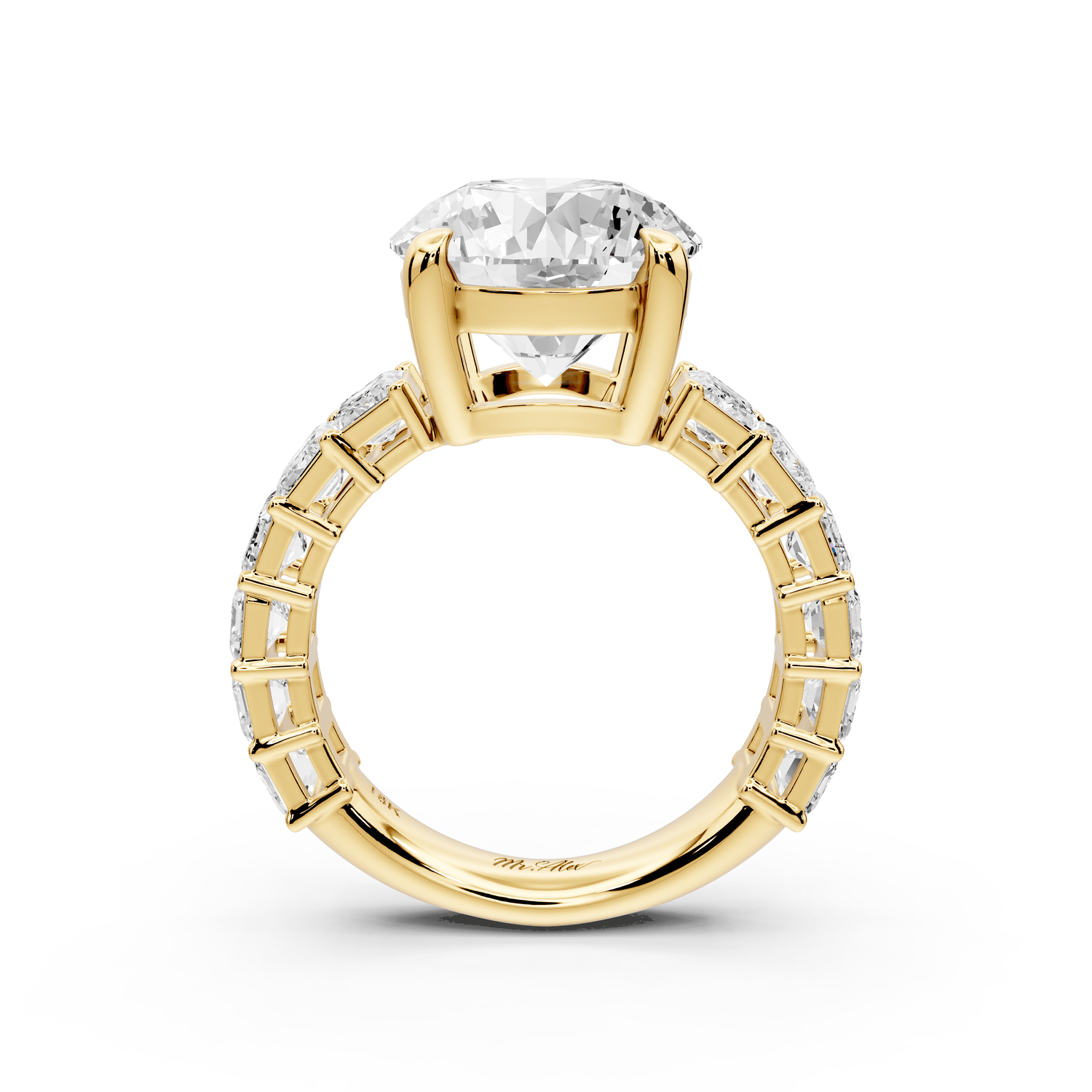 Violetta - 4ct 18k yellow gold round diamond with emerald cut accent stones engagement ring - Mr. Alex Jewelry
