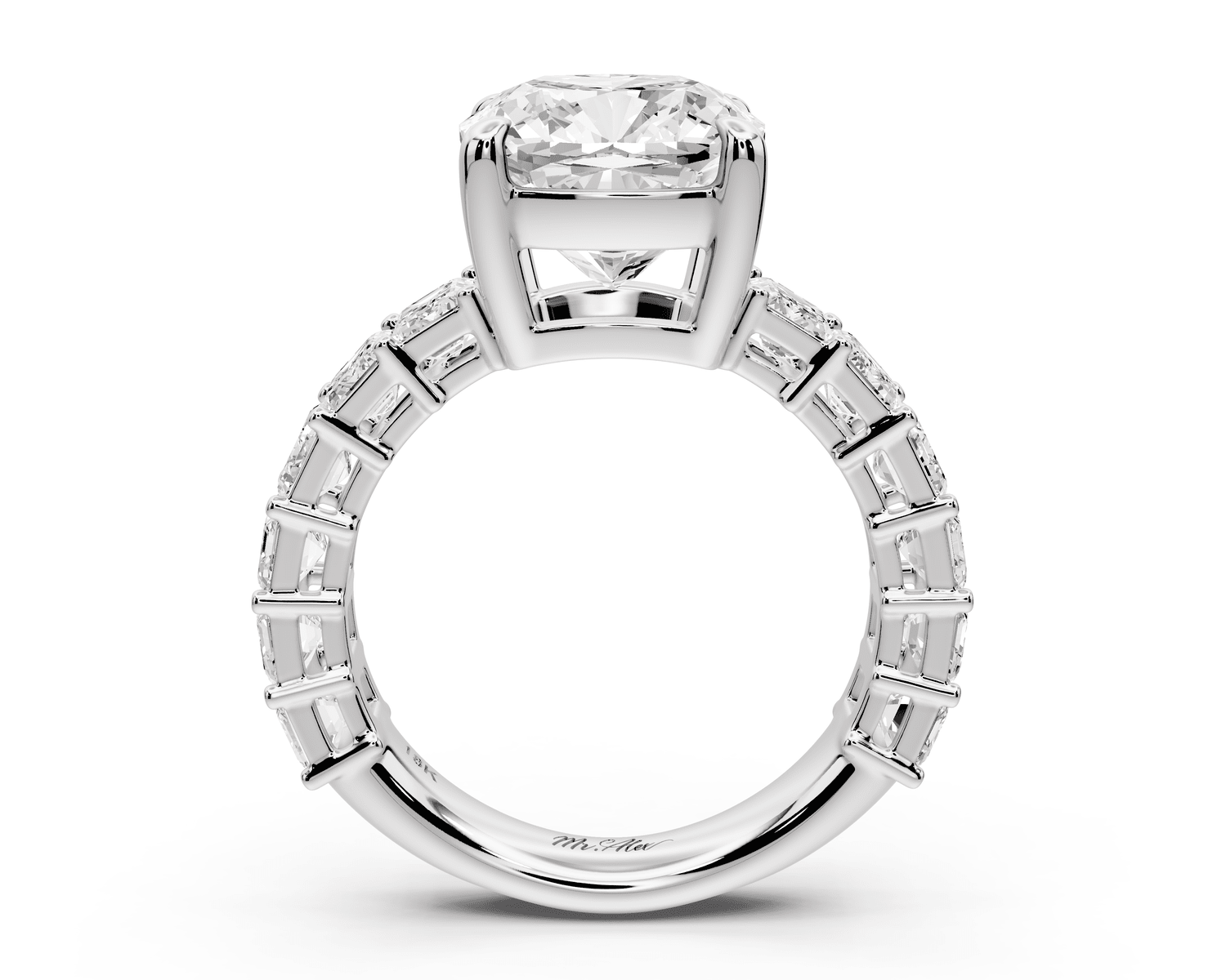 Violetta - 4ct platinum cushion diamond with emerald cut accent stones engagement ring - Mr. Alex Jewelry