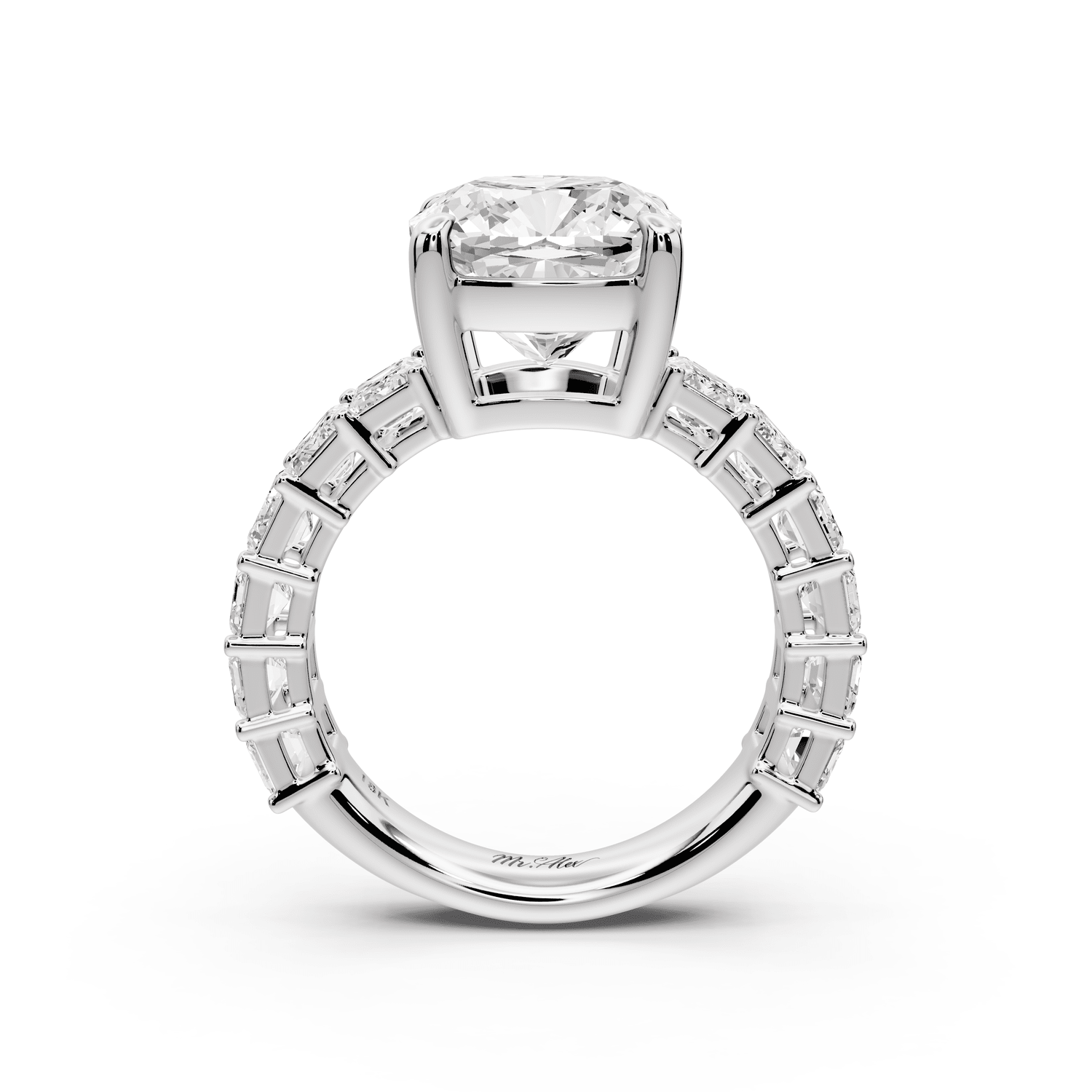 Violetta - 4ct platinum cushion diamond with emerald cut accent stones engagement ring - Mr. Alex Jewelry