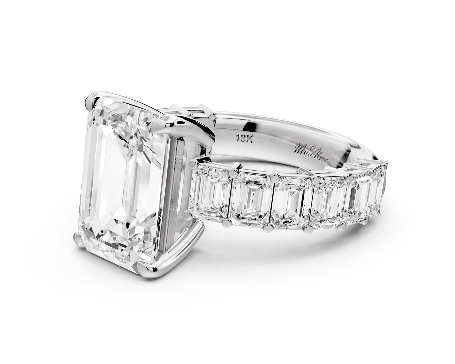 Violetta - 4ct platinum emerald diamond with emerald cut accent stones engagament ring - Mr. Alex Jewelry