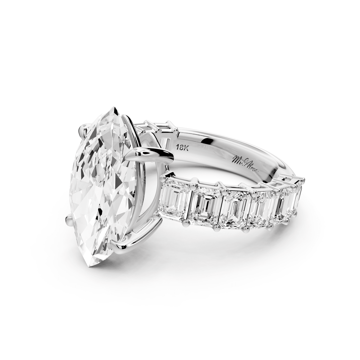 Violetta - 4ct platinum marquise diamond with emerald cut accent stones engagement ring - Mr. Alex Jewelry