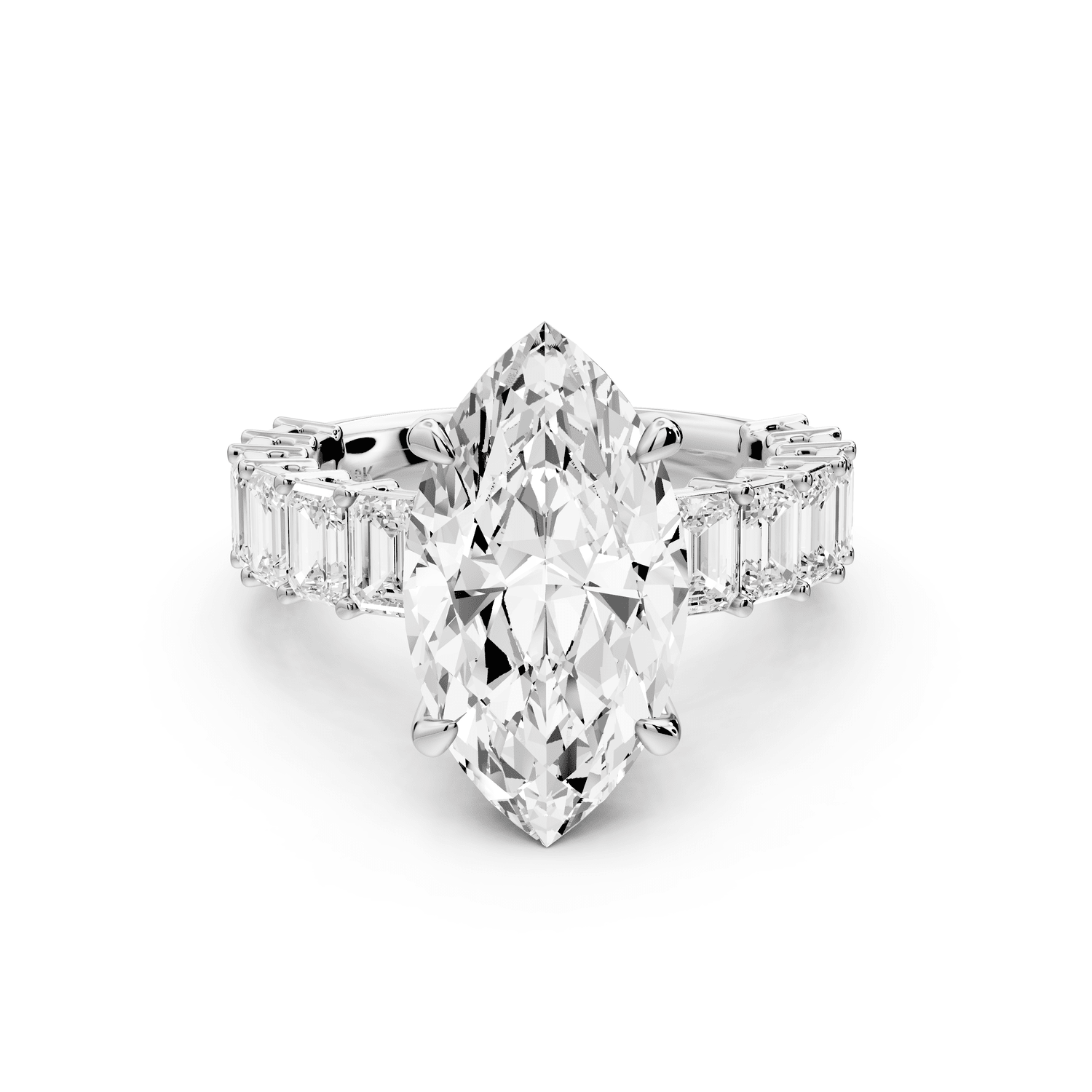 Violetta - 4ct platinum marquise diamond with emerald cut accent stones engagement ring - Mr. Alex Jewelry