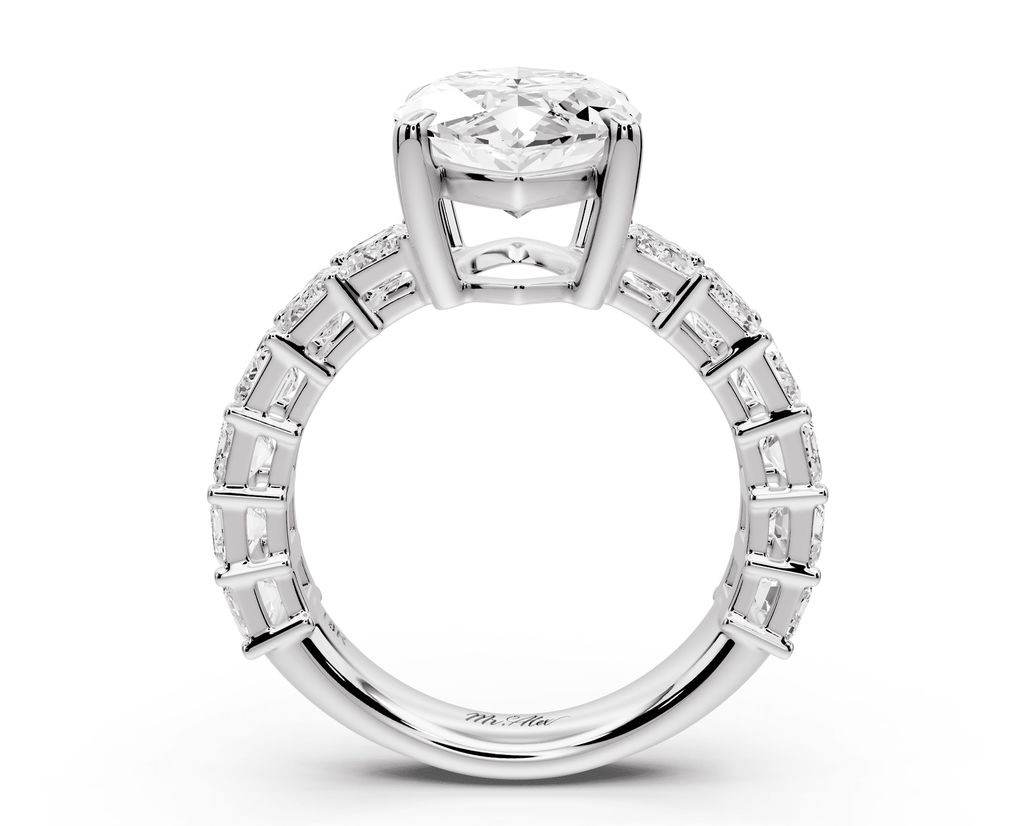 Violetta - 4ct platinum marquise diamond with emerald cut accent stones engagement ring - Mr. Alex Jewelry