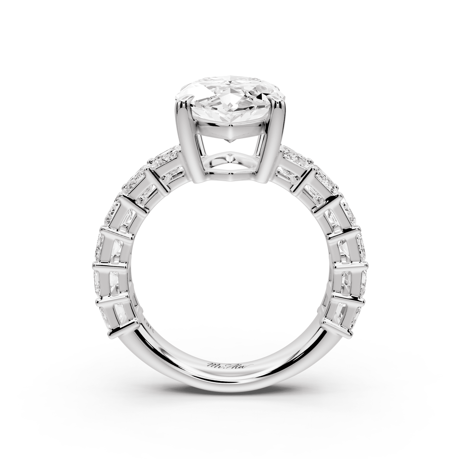 Violetta - 4ct platinum marquise diamond with emerald cut accent stones engagement ring - Mr. Alex Jewelry
