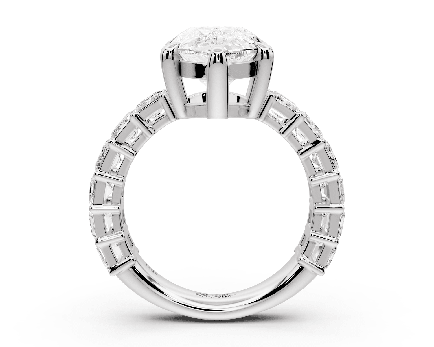 Violetta - 4ct platinum pear diamond with emerald cut accent stones engagament ring - Mr. Alex Jewelry
