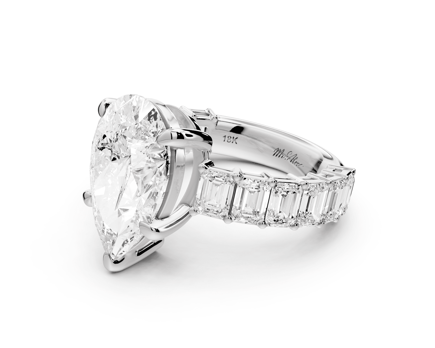 Violetta - 4ct platinum pear diamond with emerald cut accent stones engagament ring - Mr. Alex Jewelry