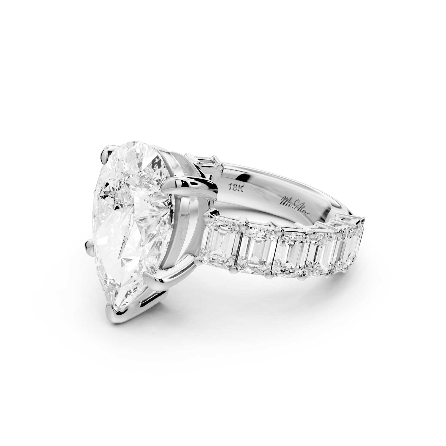 Violetta - 4ct platinum pear diamond with emerald cut accent stones engagament ring - Mr. Alex Jewelry