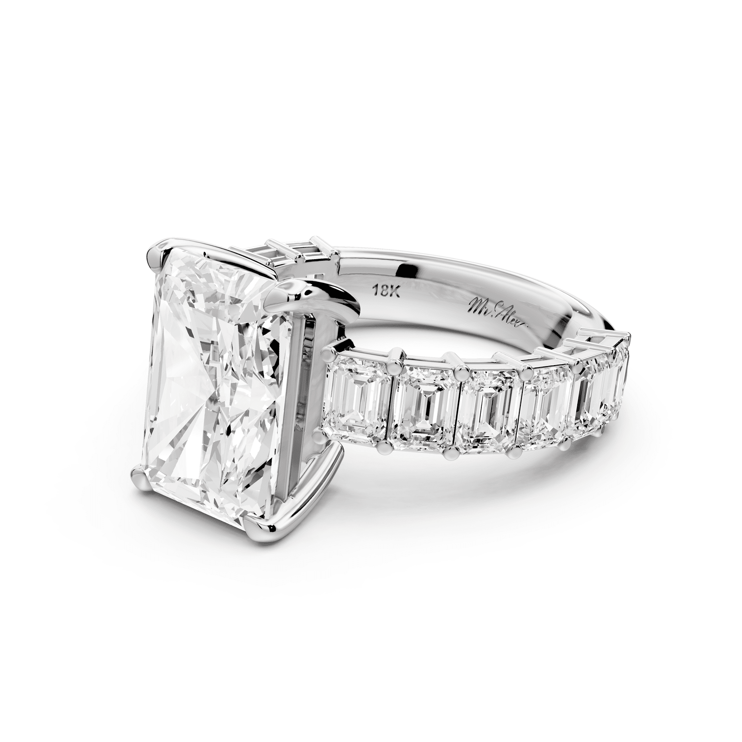 Violetta - 4ct platinum radiant diamond with emerald cut accent stones engagement ring - Mr. Alex Jewelry