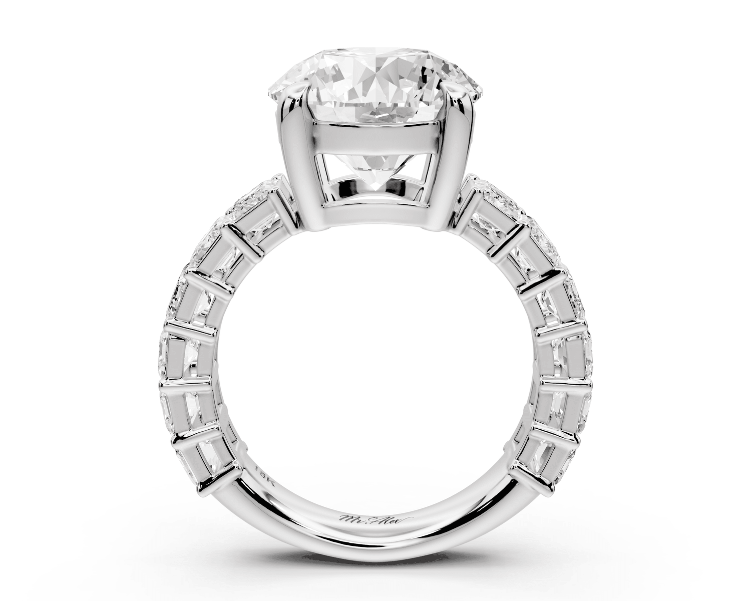 Violetta - 4ct platinum round diamond with emerald cut accent stones engagement ring - Mr. Alex Jewelry