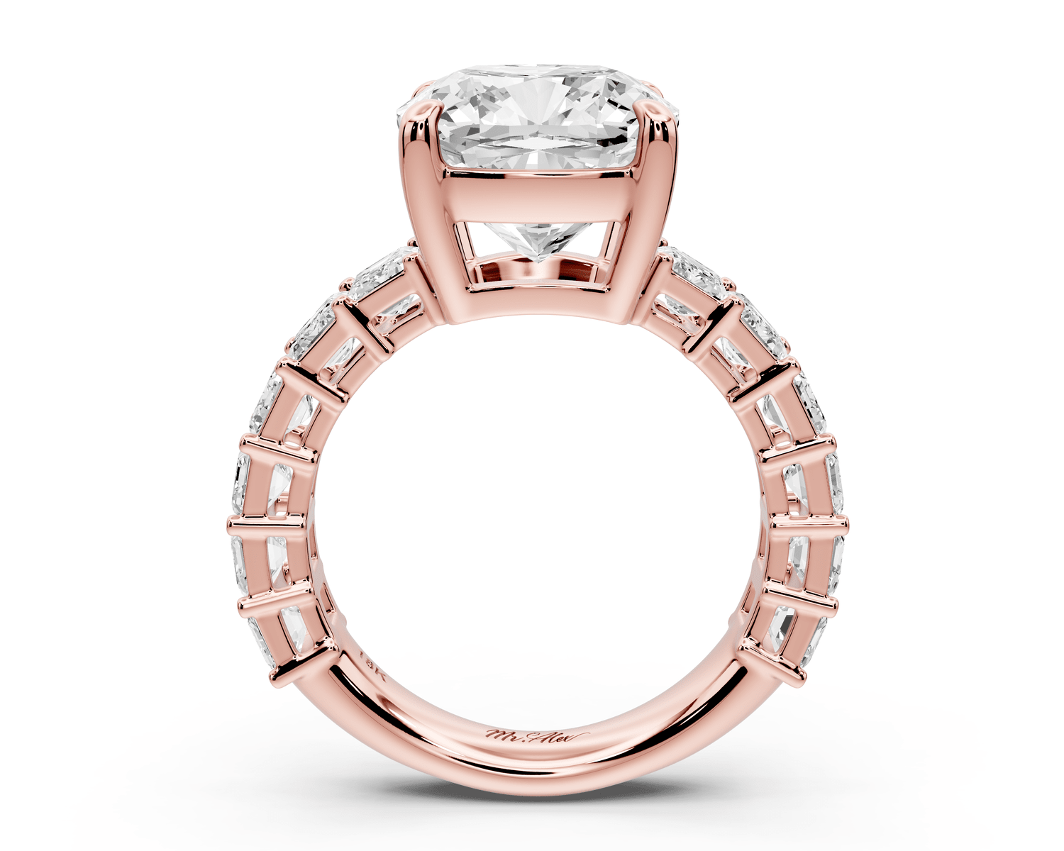 Violetta - 5ct 14k rose gold cushion diamond with emerald cut accent stones engagement ring - Mr. Alex Jewelry