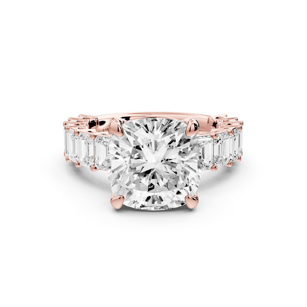 Violetta - 5ct 14k rose gold cushion diamond with emerald cut accent stones engagement ring - Mr. Alex Jewelry