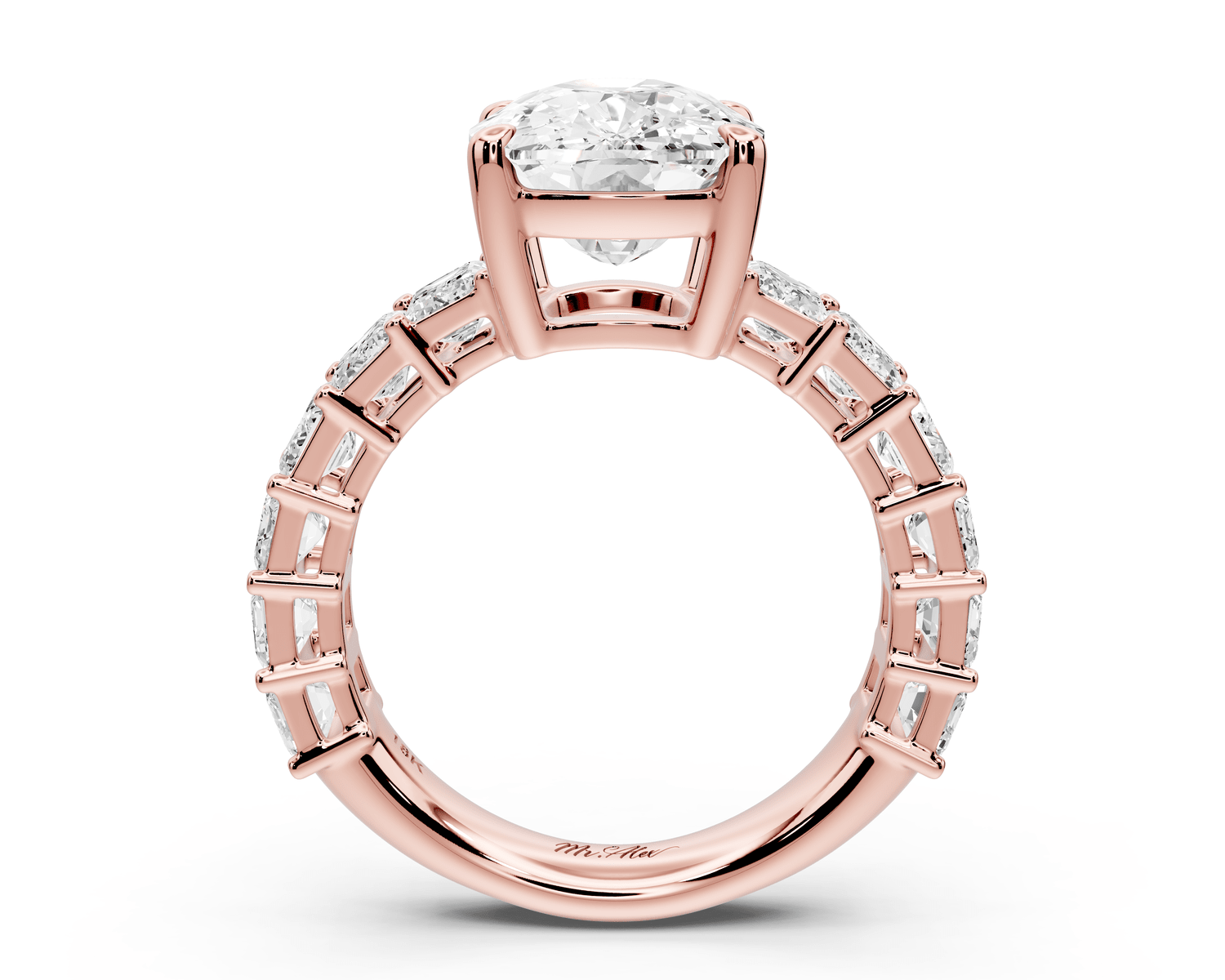 Violetta - 5ct 14k rose gold ecushion diamond with emerald cut accent stones engagement ring - Mr. Alex Jewelry