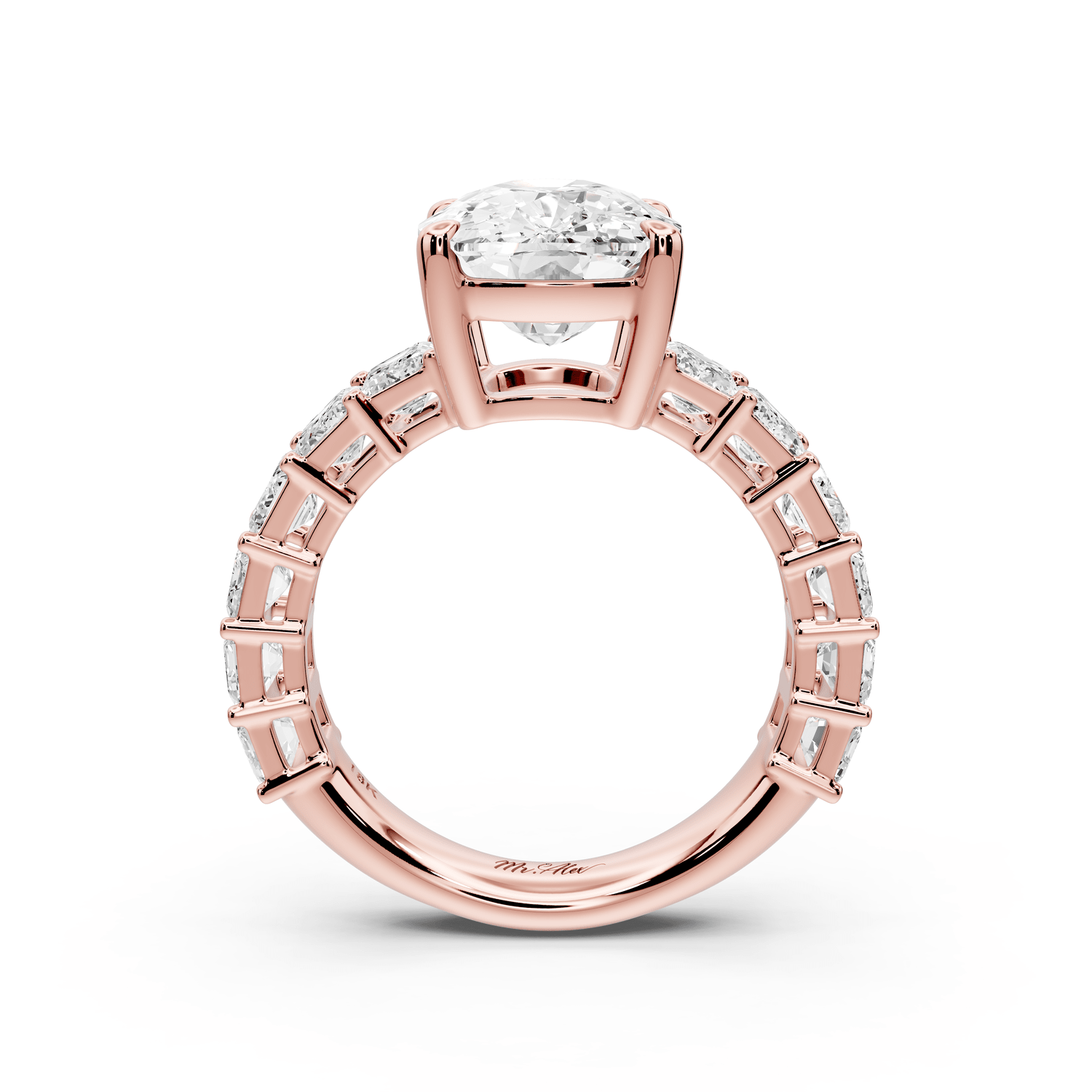 Violetta - 5ct 14k rose gold ecushion diamond with emerald cut accent stones engagement ring - Mr. Alex Jewelry