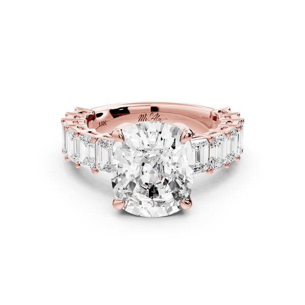Violetta - 5ct 14k rose gold ecushion diamond with emerald cut accent stones engagement ring - Mr. Alex Jewelry