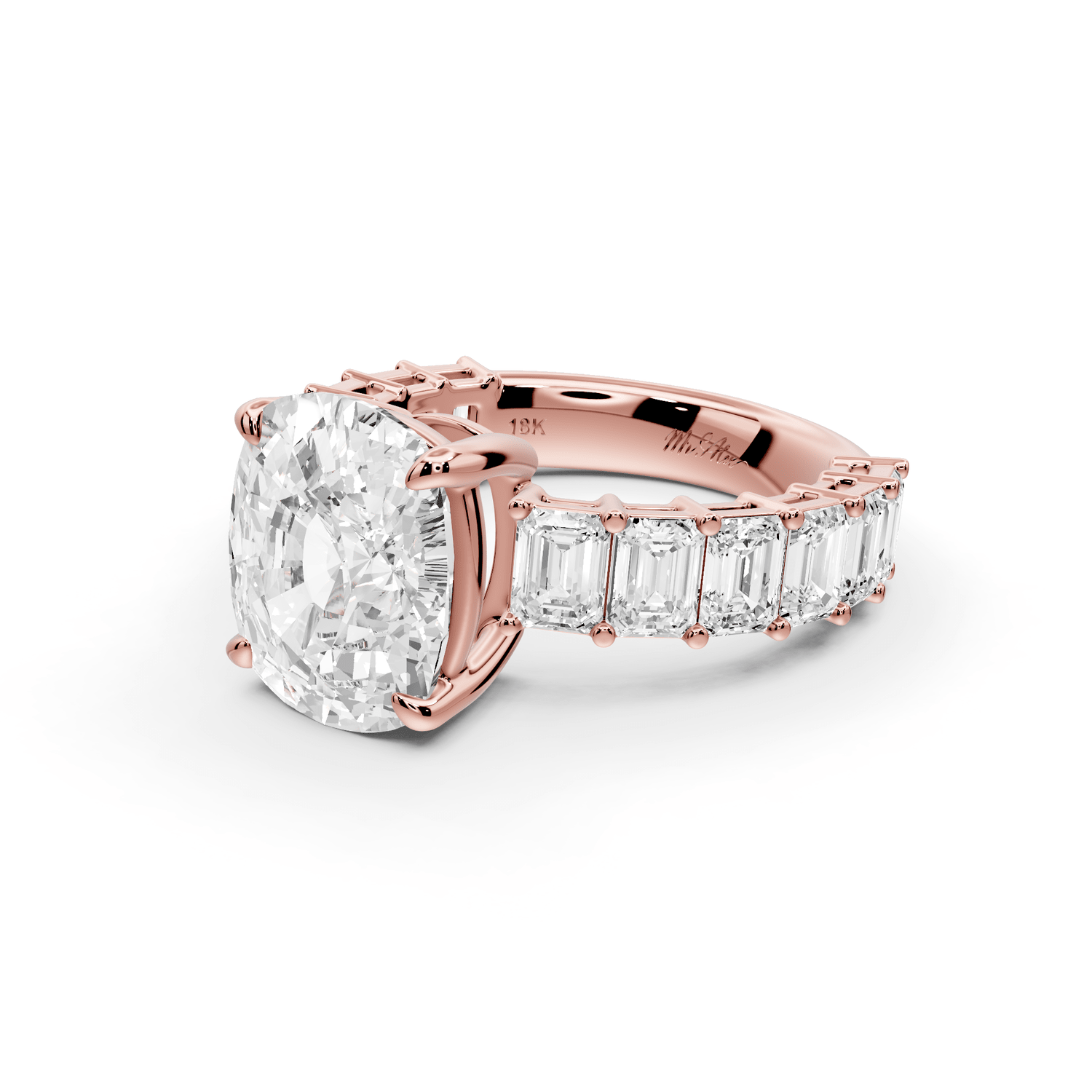 Violetta - 5ct 14k rose gold ecushion diamond with emerald cut accent stones engagement ring - Mr. Alex Jewelry