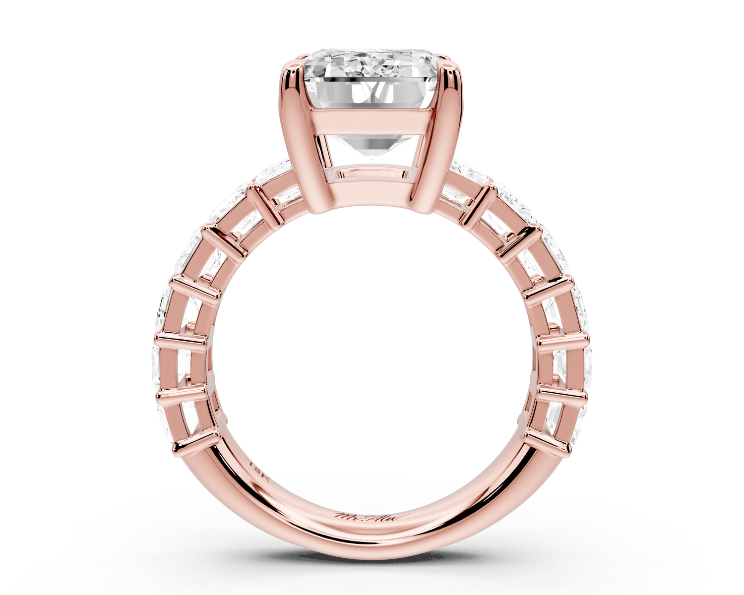 Violetta - 5ct 14k rose gold emerald diamond with emerald cut accent stones engagament ring - Mr. Alex Jewelry