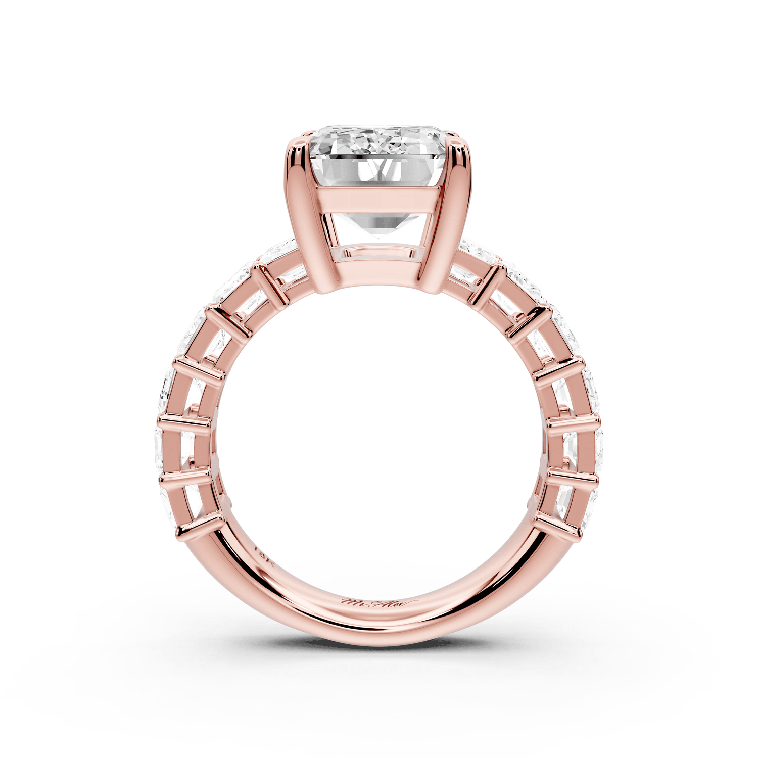 Violetta - 5ct 14k rose gold emerald diamond with emerald cut accent stones engagament ring - Mr. Alex Jewelry