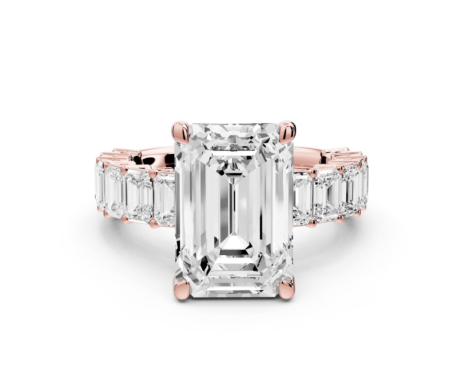 Violetta - 5ct 14k rose gold emerald diamond with emerald cut accent stones engagament ring - Mr. Alex Jewelry