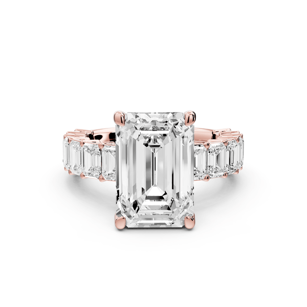 Violetta - 5ct 14k rose gold emerald diamond with emerald cut accent stones engagament ring - Mr. Alex Jewelry