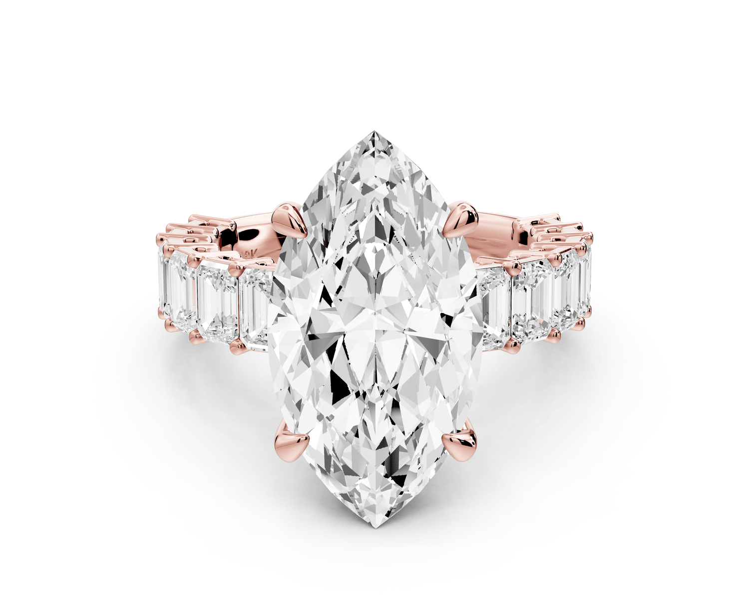 Violetta - 5ct 14k rose gold marquise diamond with emerald cut accent stones engagement ring - Mr. Alex Jewelry