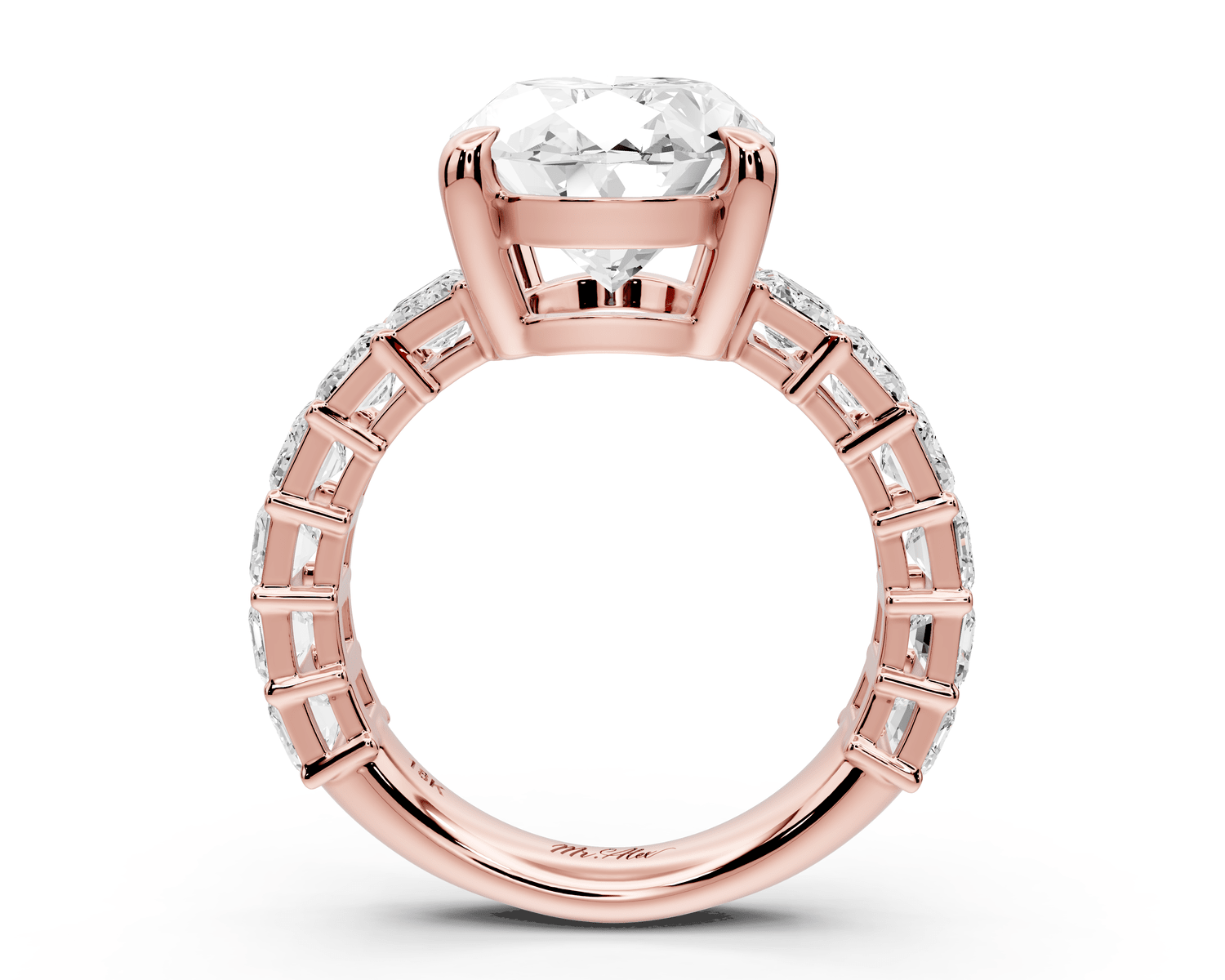 Violetta - 5ct 14k rose gold oval diamond with emerald cut accent stones engagament ring - Mr. Alex Jewelry