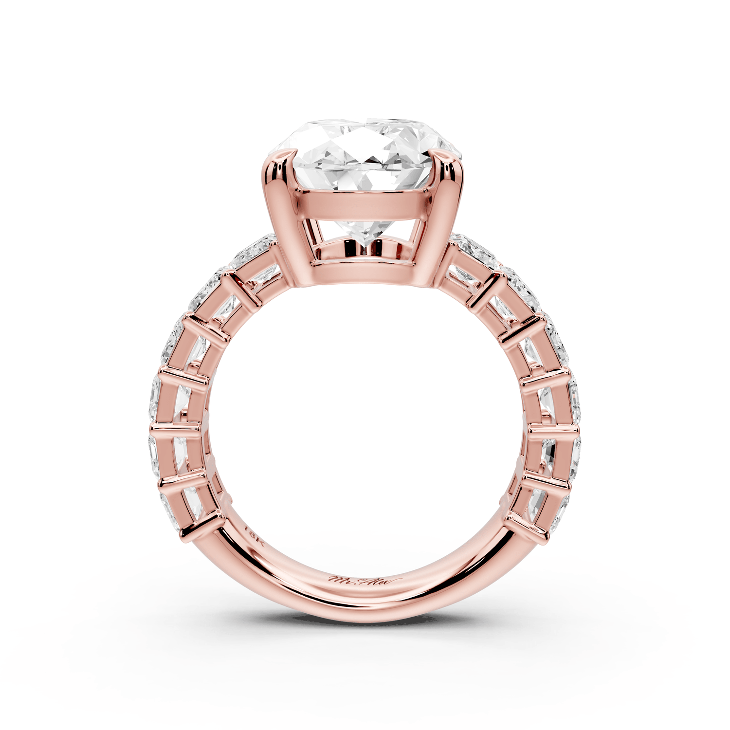 Violetta - 5ct 14k rose gold oval diamond with emerald cut accent stones engagament ring - Mr. Alex Jewelry