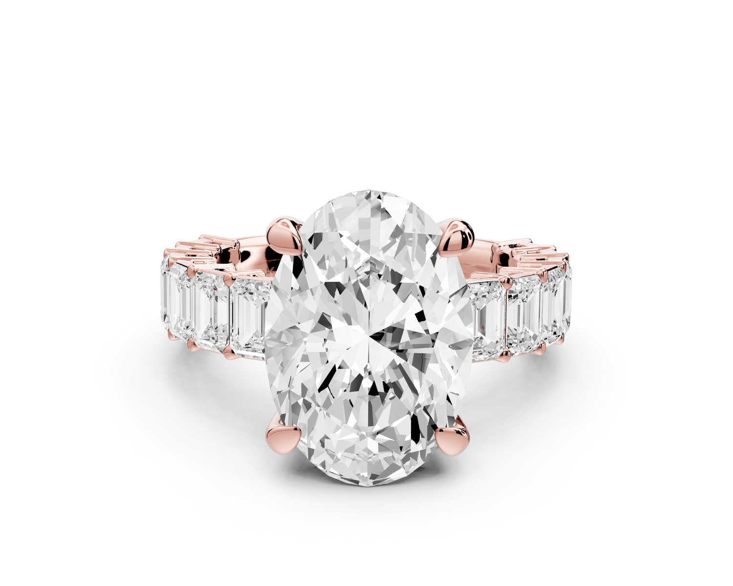 Violetta - 5ct 14k rose gold oval diamond with emerald cut accent stones engagament ring - Mr. Alex Jewelry