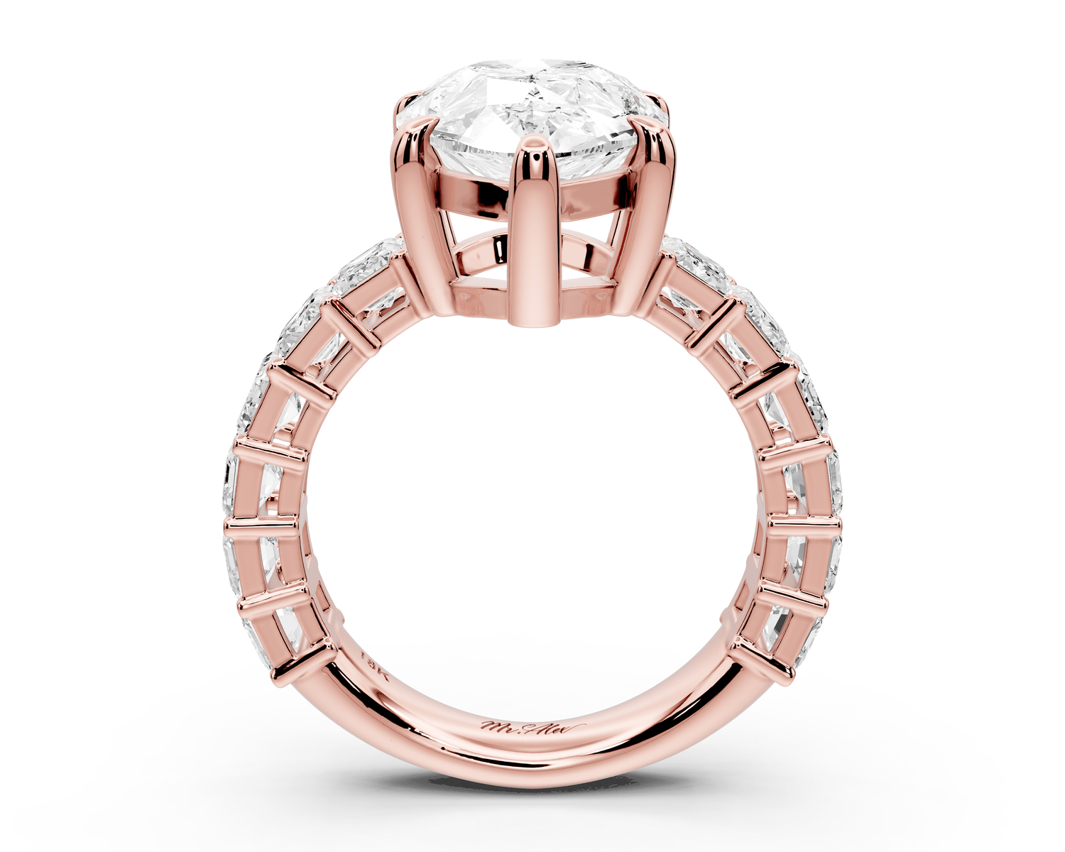Violetta - 5ct 14k rose gold pear diamond with emerald cut accent stones engagament ring - Mr. Alex Jewelry
