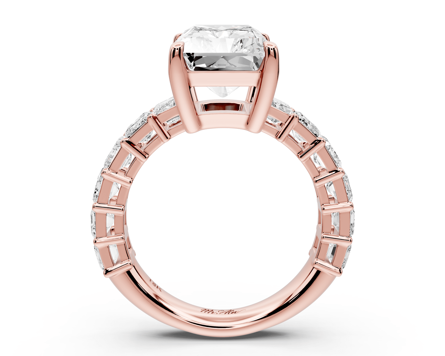 Violetta - 5ct 14k rose gold radiant diamond with emerald cut accent stones engagement ring - Mr. Alex Jewelry