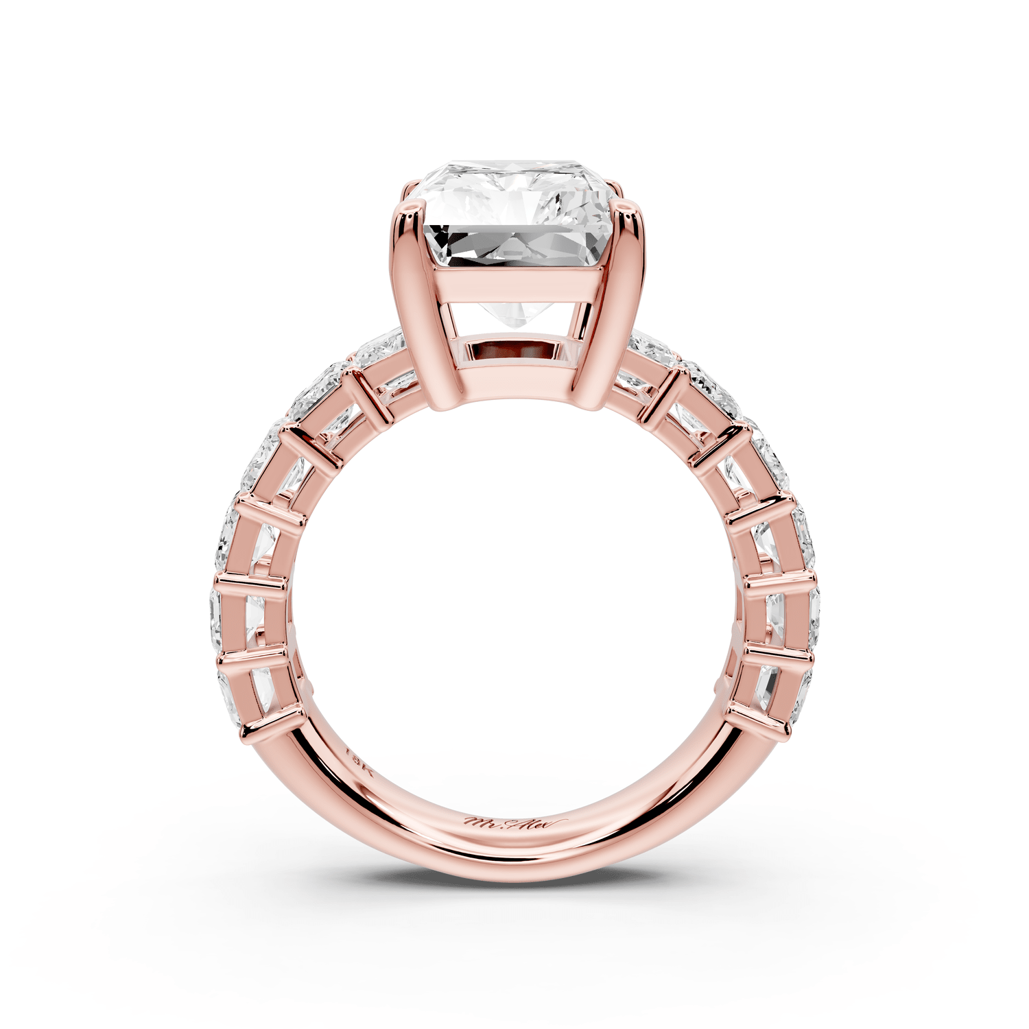 Violetta - 5ct 14k rose gold radiant diamond with emerald cut accent stones engagement ring - Mr. Alex Jewelry