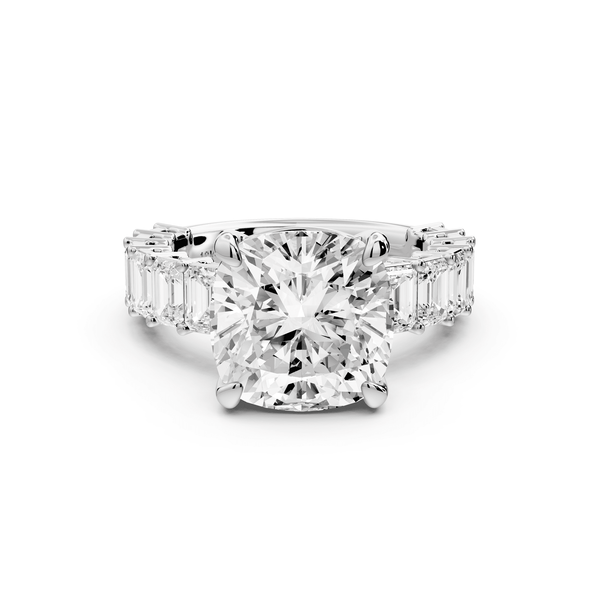 Violetta - 5ct 14k white gold cushion diamond with emerald cut accent stones engagement ring - Mr. Alex Jewelry