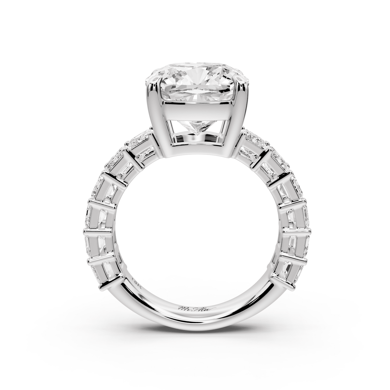 Violetta - 5ct 14k white gold cushion diamond with emerald cut accent stones engagement ring - Mr. Alex Jewelry