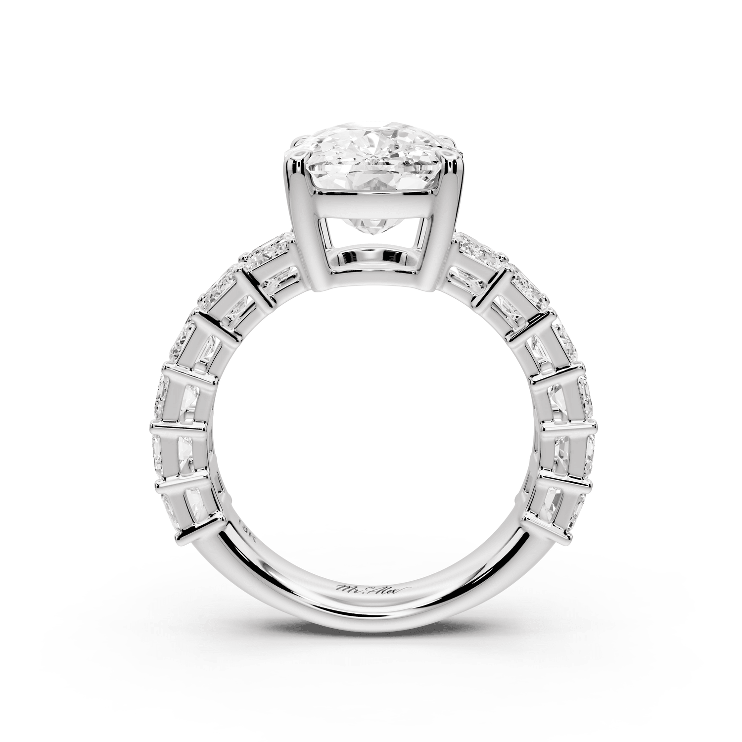 Violetta - 5ct 14k white gold ecushion diamond with emerald cut accent stones engagement ring - Mr. Alex Jewelry