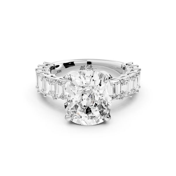 Violetta - 5ct 14k white gold ecushion diamond with emerald cut accent stones engagement ring - Mr. Alex Jewelry