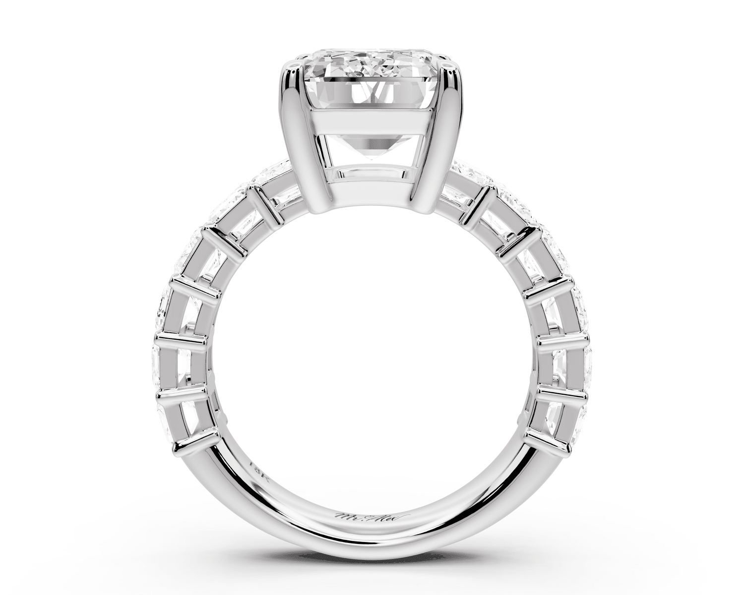 Violetta - 5ct 14k white gold emerald diamond with emerald cut accent stones engagament ring - Mr. Alex Jewelry
