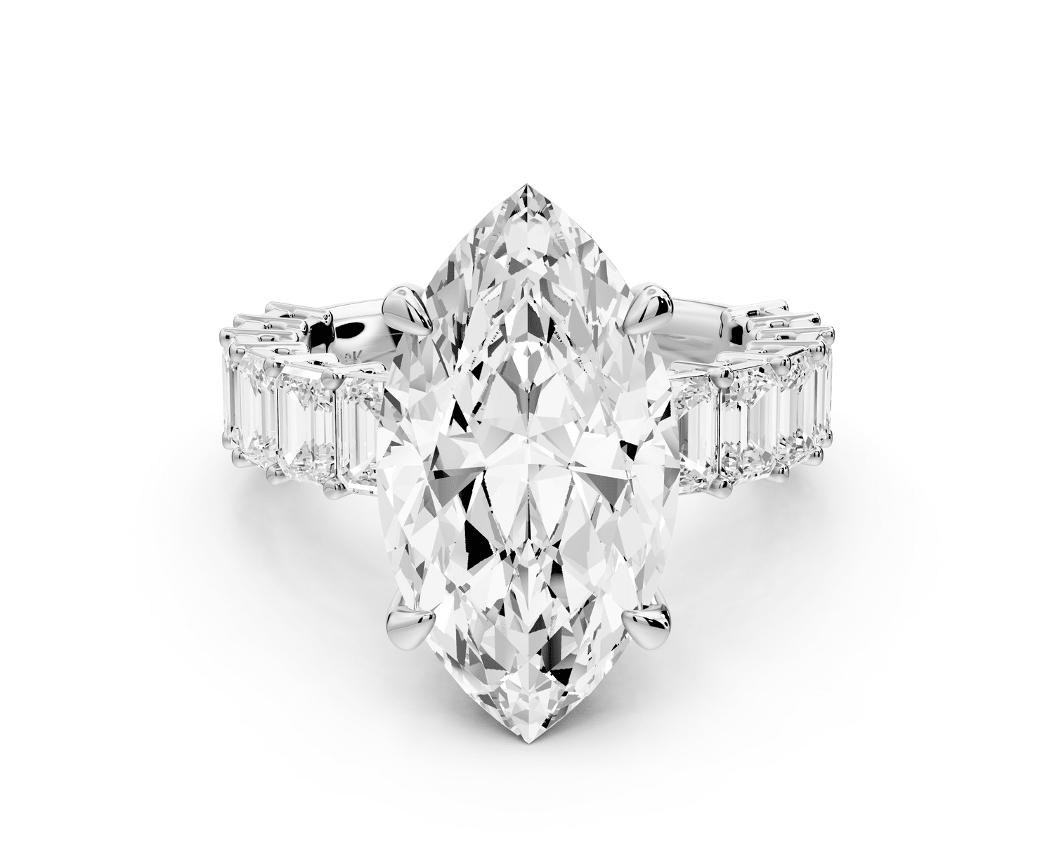 Violetta - 5ct 14k white gold marquise diamond with emerald cut accent stones engagement ring - Mr. Alex Jewelry