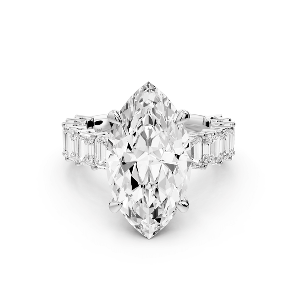 Violetta - 5ct 14k white gold marquise diamond with emerald cut accent stones engagement ring - Mr. Alex Jewelry
