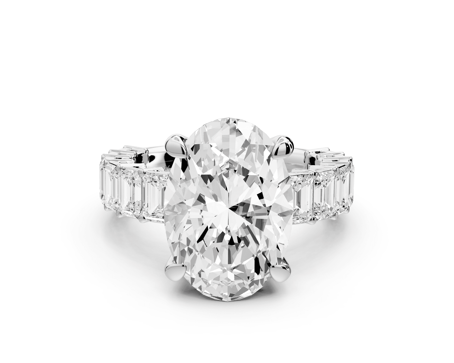 Violetta - 5ct 14k white gold oval diamond with emerald cut accent stones engagament ring - Mr. Alex Jewelry