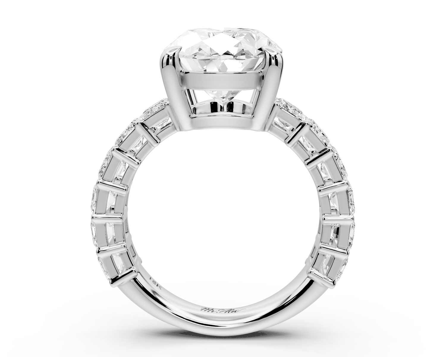 Violetta - 5ct 14k white gold oval diamond with emerald cut accent stones engagament ring - Mr. Alex Jewelry