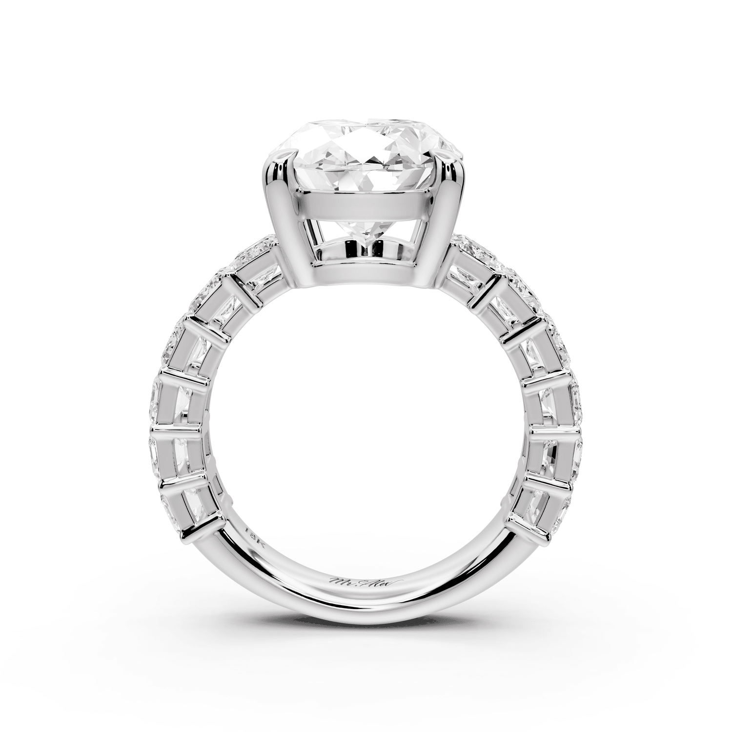 Violetta - 5ct 14k white gold oval diamond with emerald cut accent stones engagament ring - Mr. Alex Jewelry