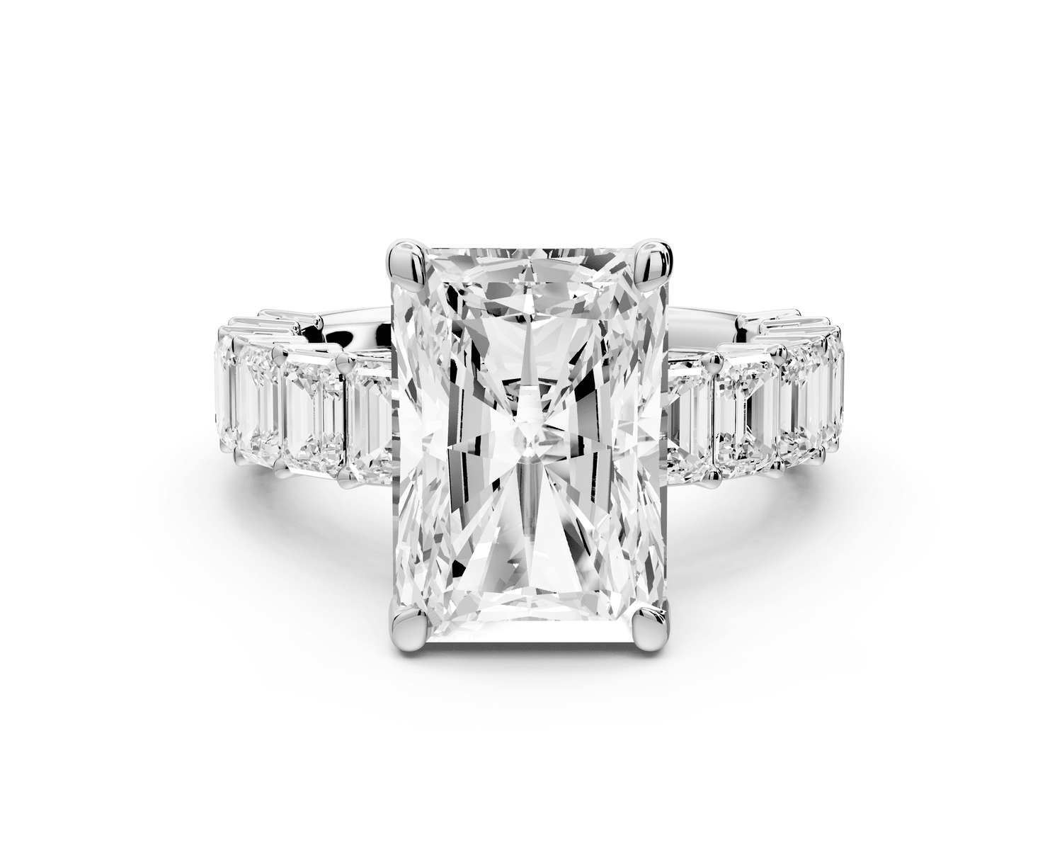 Violetta - 5ct 14k white gold radiant diamond with emerald cut accent stones engagement ring - Mr. Alex Jewelry