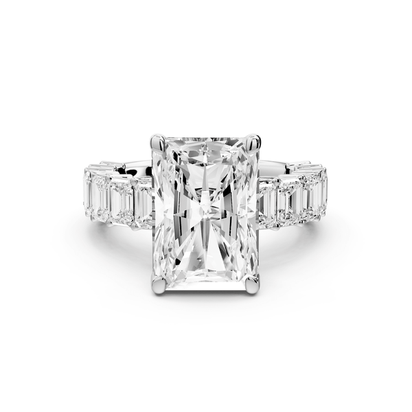 Violetta - 5ct 14k white gold radiant diamond with emerald cut accent stones engagement ring - Mr. Alex Jewelry