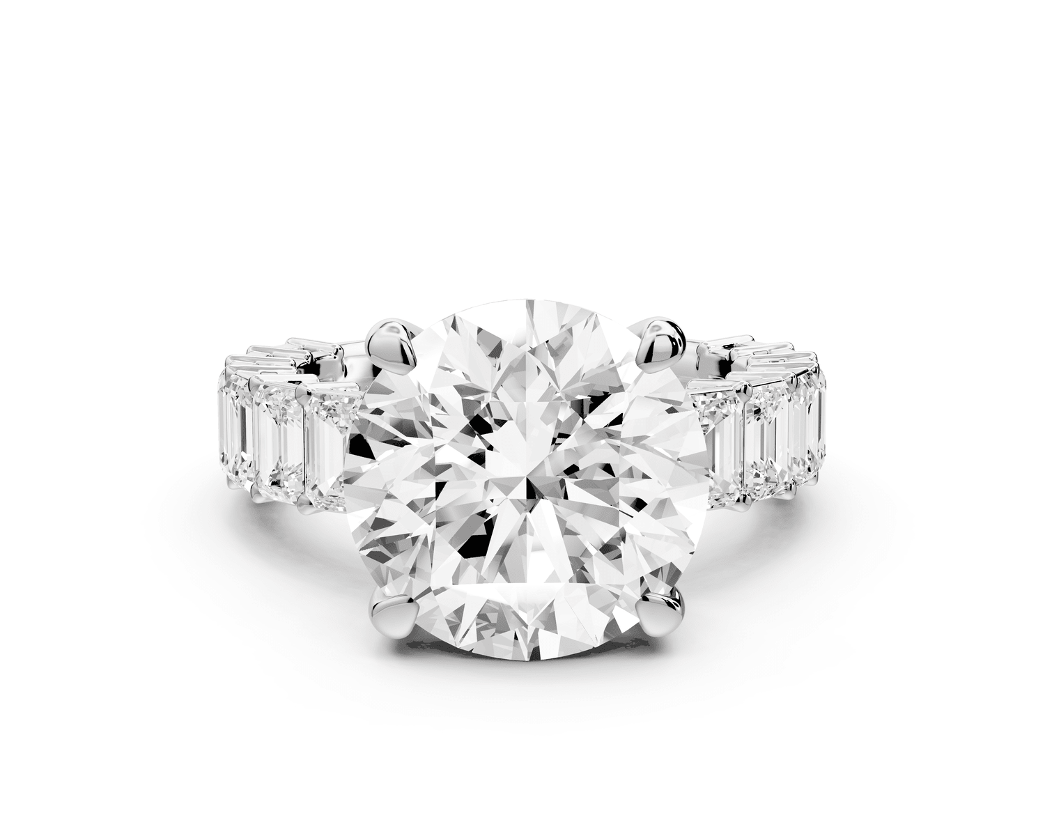 Violetta - 5ct 14k white gold round diamond with emerald cut accent stones engagement ring - Mr. Alex Jewelry