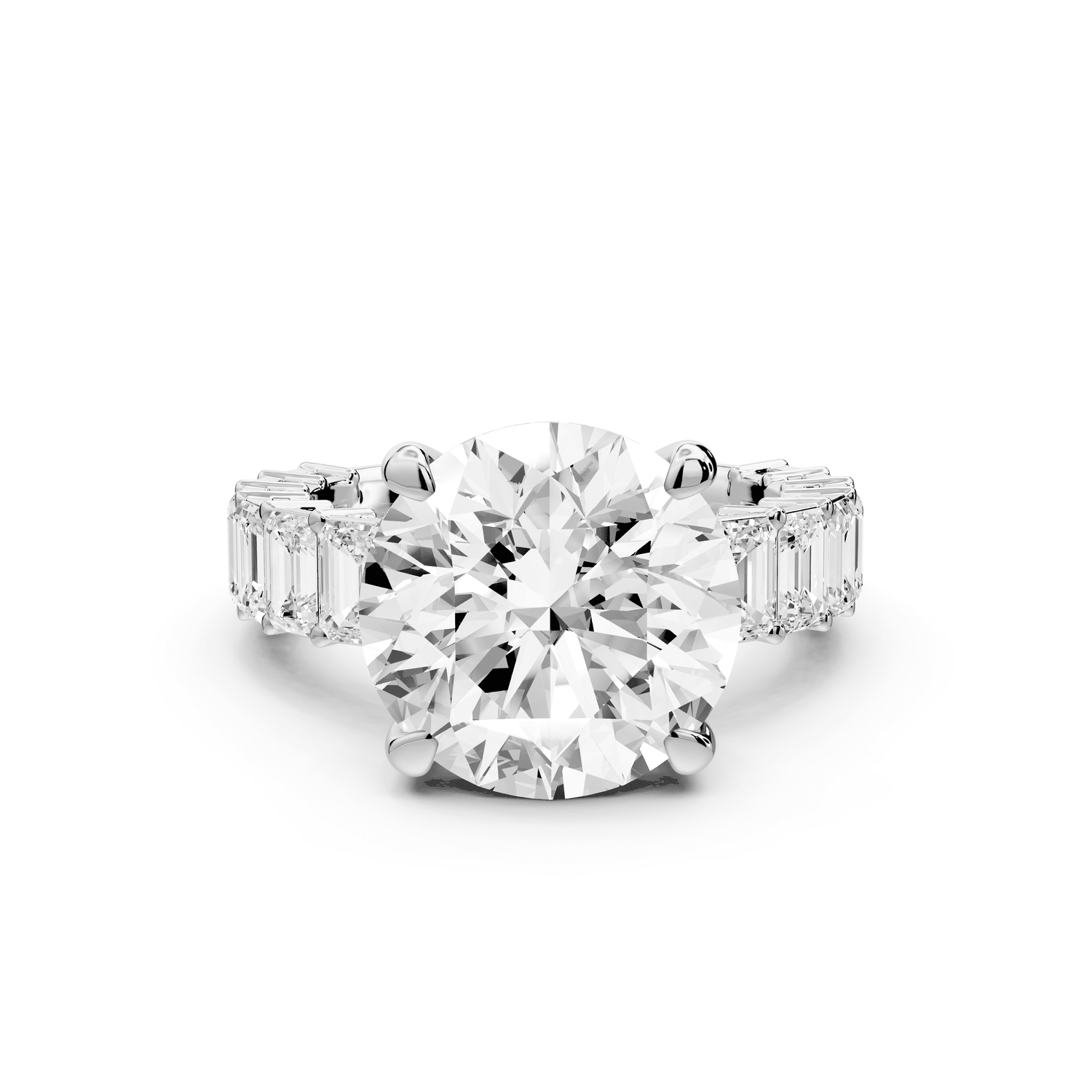 Violetta - 5ct 14k white gold round diamond with emerald cut accent stones engagement ring - Mr. Alex Jewelry