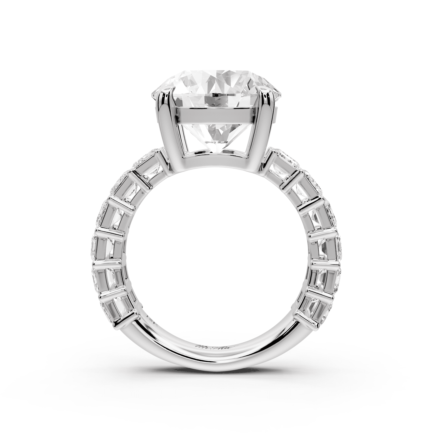 Violetta - 5ct 14k white gold round diamond with emerald cut accent stones engagement ring - Mr. Alex Jewelry