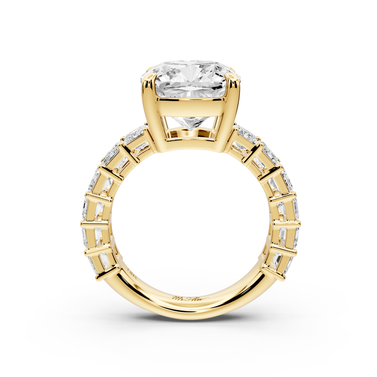 Violetta - 5ct 14k yellow gold cushion diamond with emerald cut accent stones engagement ring - Mr. Alex Jewelry