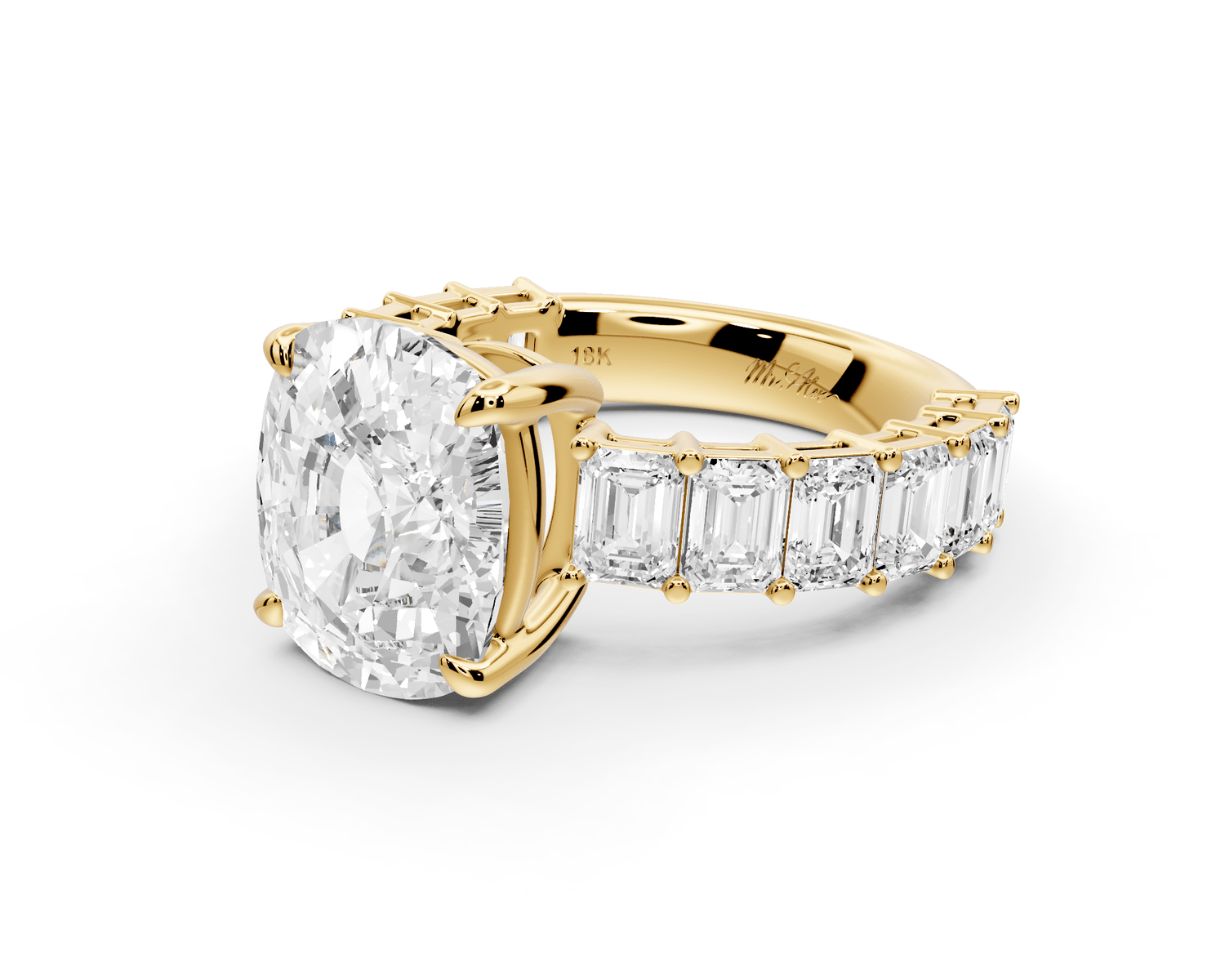 Violetta - 5ct 14k yellow gold ecushion diamond with emerald cut accent stones engagement ring - Mr. Alex Jewelry