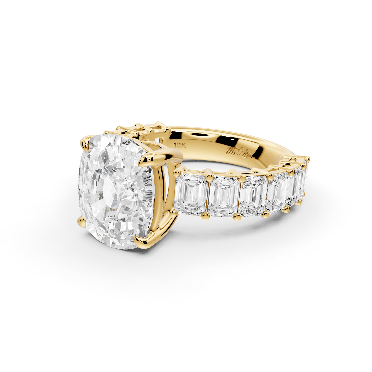 Violetta - 5ct 14k yellow gold ecushion diamond with emerald cut accent stones engagement ring - Mr. Alex Jewelry