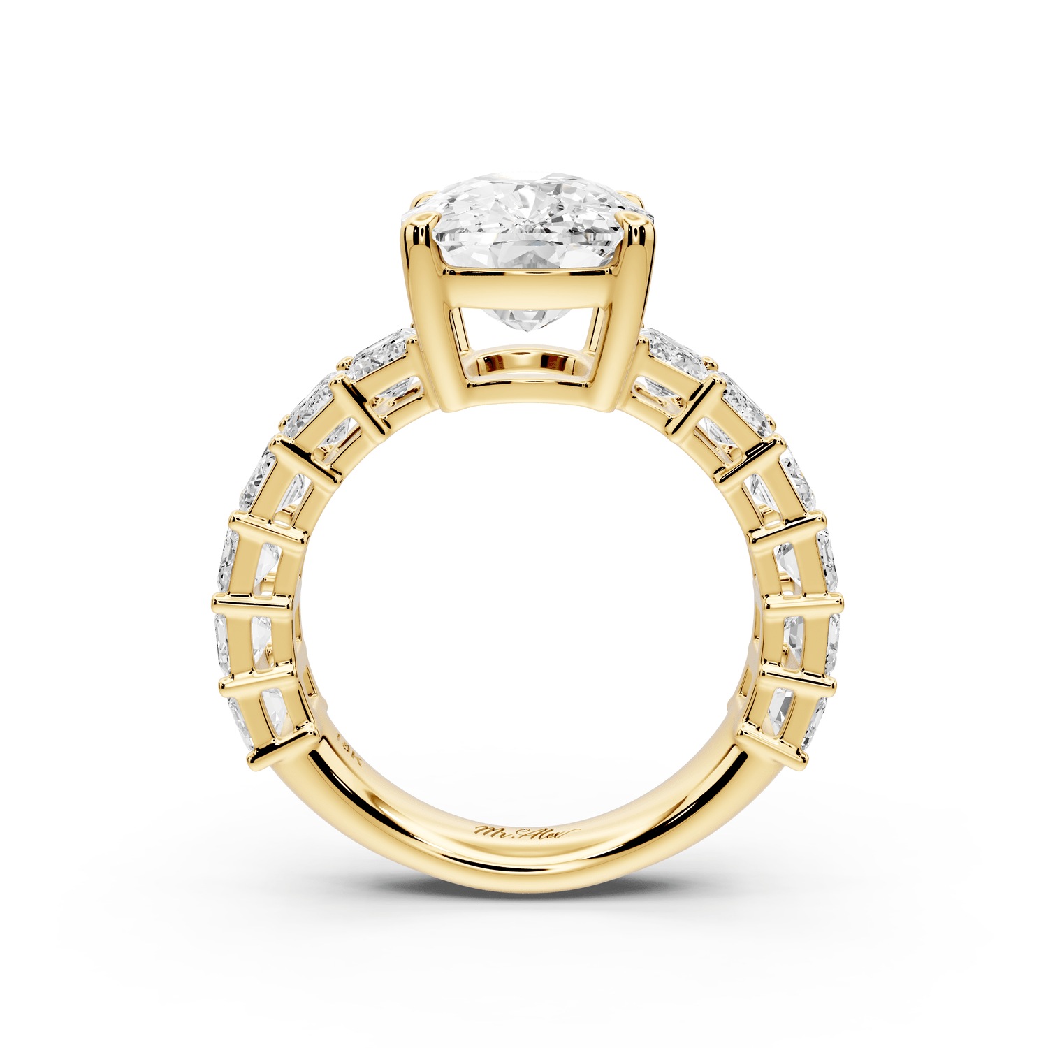 Violetta - 5ct 14k yellow gold ecushion diamond with emerald cut accent stones engagement ring - Mr. Alex Jewelry