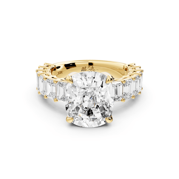 Violetta - 5ct 14k yellow gold ecushion diamond with emerald cut accent stones engagement ring - Mr. Alex Jewelry